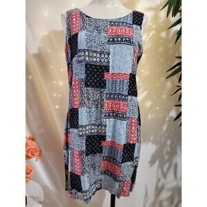 Villiager Sport Liz Claiborne VTG Y2K Patchwork Bandana Dress Womens Size LP